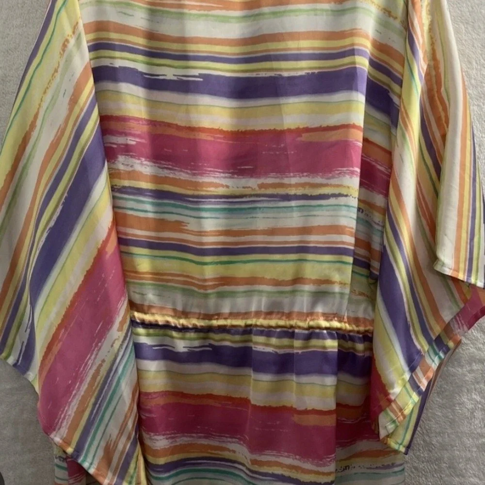 Chaps Pastel Watercolor Striped Caftan Dress Top CoverUp Beach Pool Resort Large